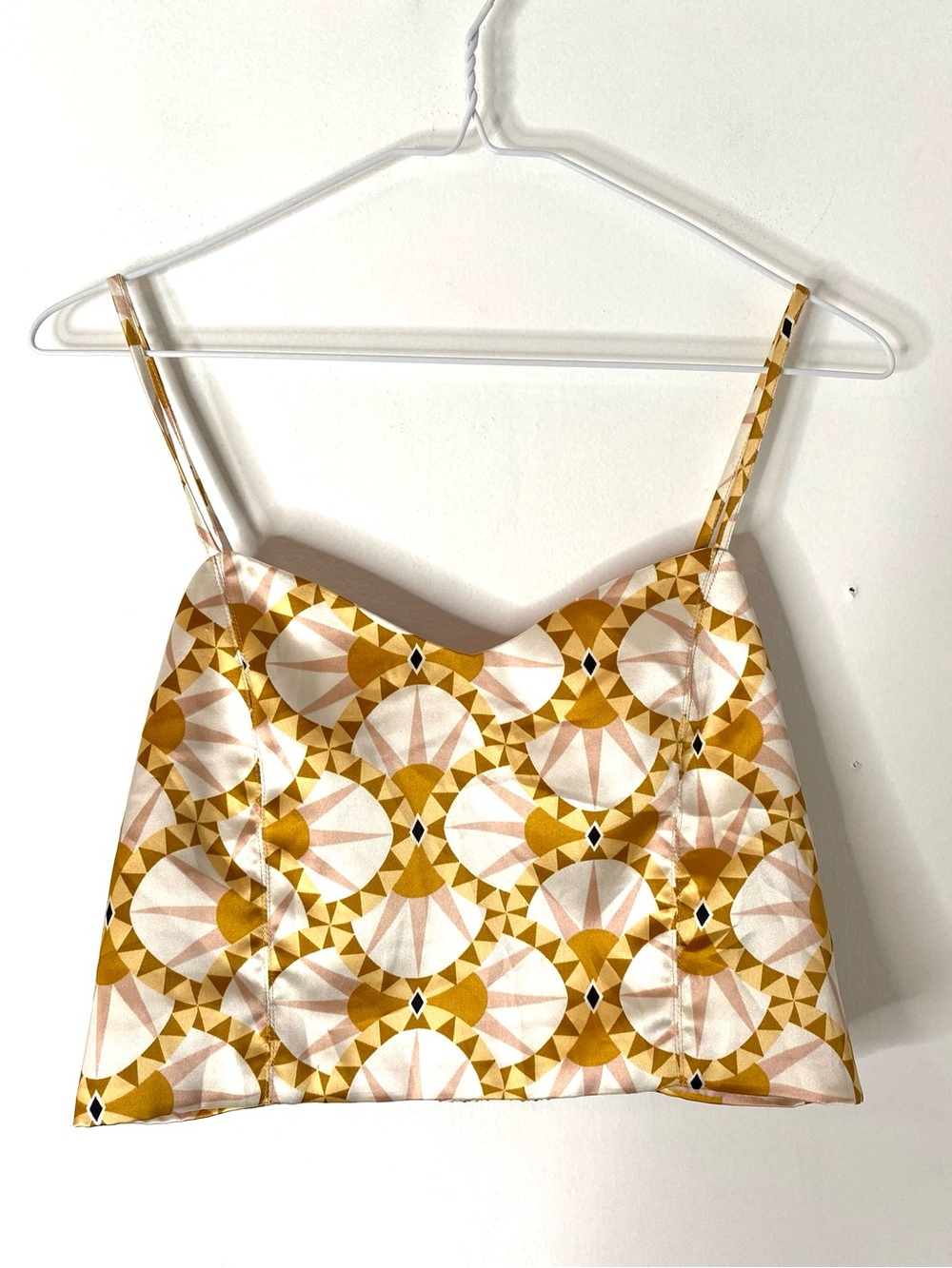 House of Harlow 1960 Geometric Print Satin Bustier Crop Top Smocked Back